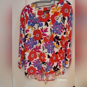 Ruby Rd. Red and Blue Floral Blouse